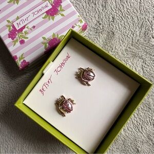 NWT Betsey Johnson Buggin Out Iridescent Rhinestone Ladybug Beetle Post Earrings